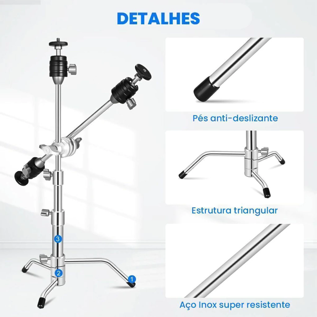 Tripé Mini Greika C Stand Inox 53cm 3 Cabeças Ball Head Foto/Vídeo - Imagem 2