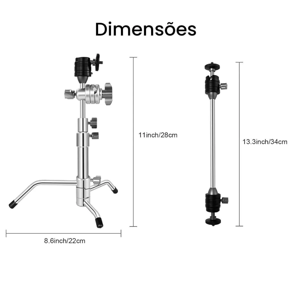 Tripé Mini Greika C Stand Inox 53cm 3 Cabeças Ball Head Foto/Vídeo - Imagem 3