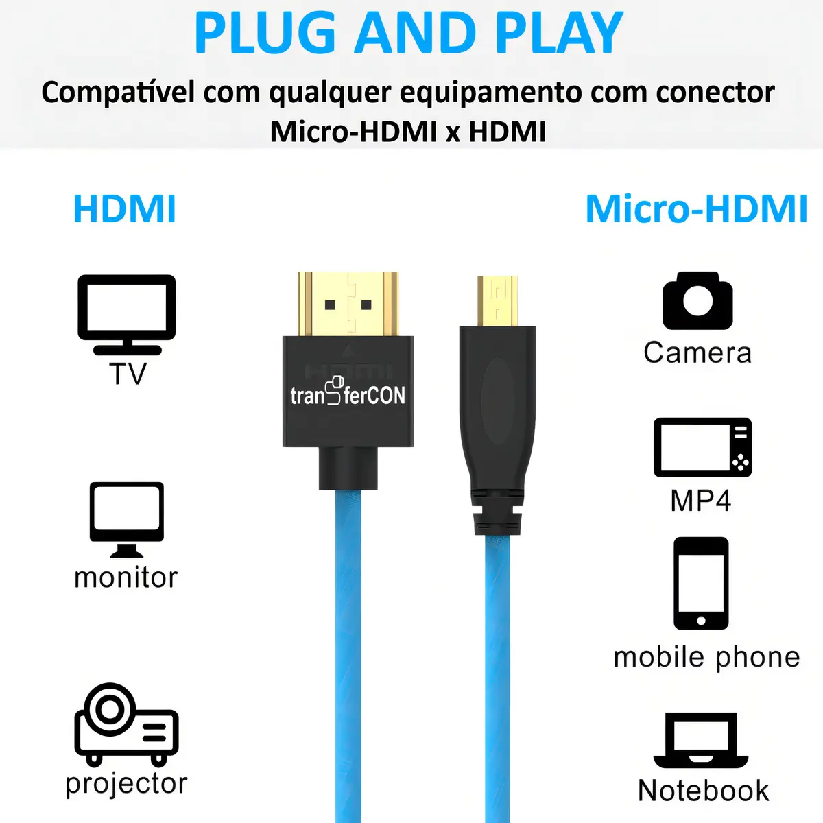 Cabo Micro HDMIxHDMI FL-203 - Imagem 3